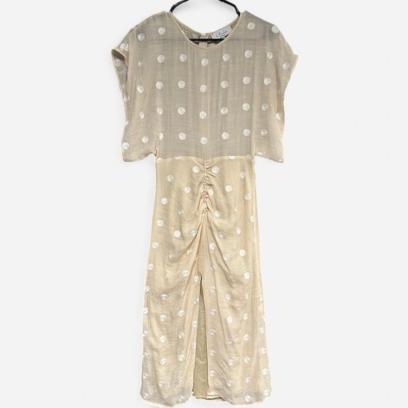 L'Academie Revolve Phoebe Midi Dress in Beige and White Dot NWOT - Picture 2 of 6